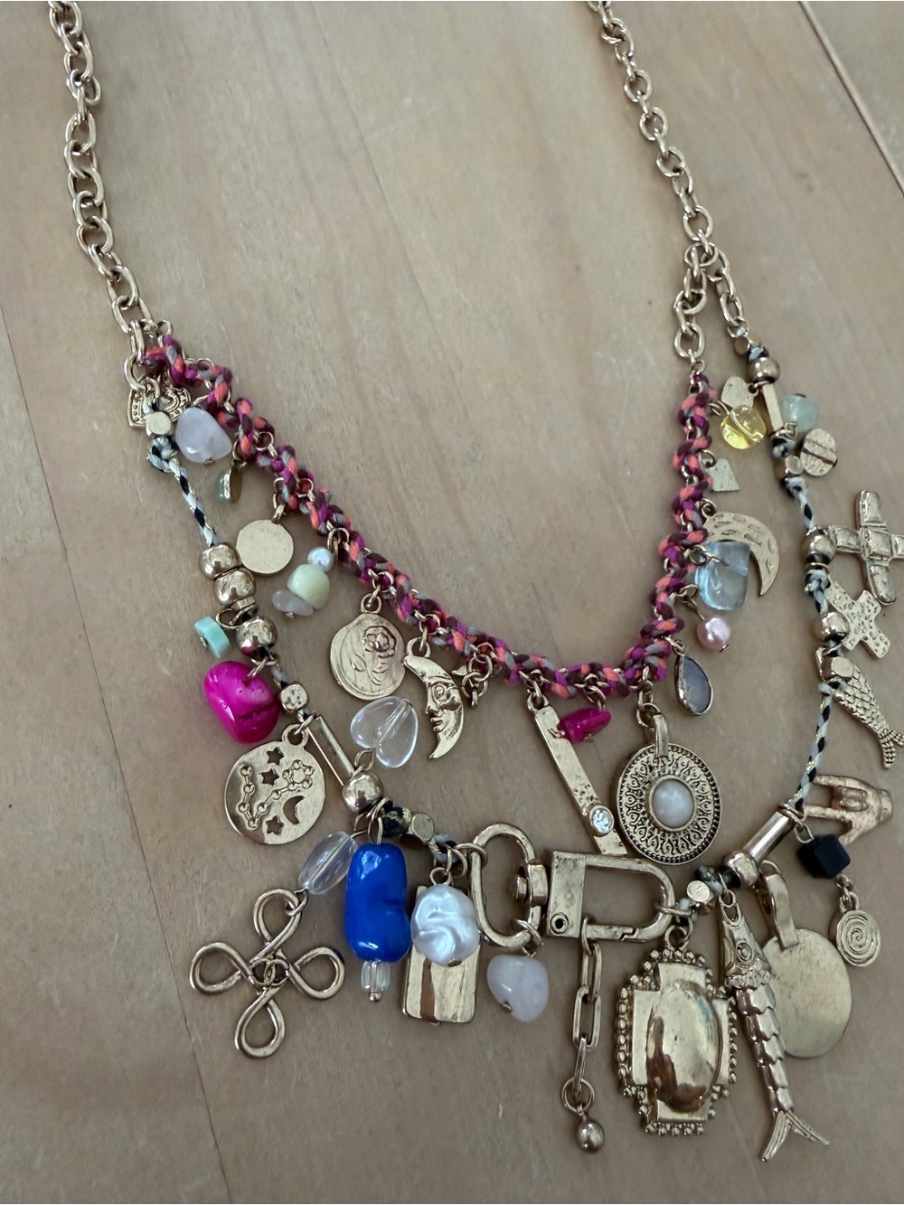 Free People Gold-Tone Multi Charm Necklace with Pink & Blue Accents - Picture 4 of 9